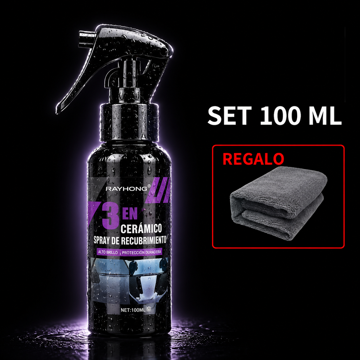 Spray Cerámico 3 en 1 para Coche – Brillo, Limpieza y Protección  + Paño de Regalo