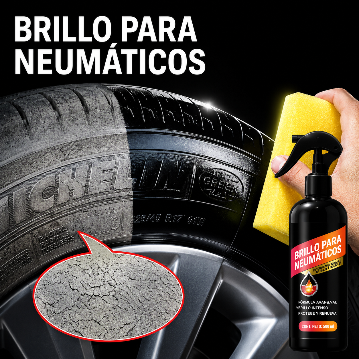 Restaurador de Goma y Plástico, Antienvejecimiento, Brillo Duradero para Neumaticos