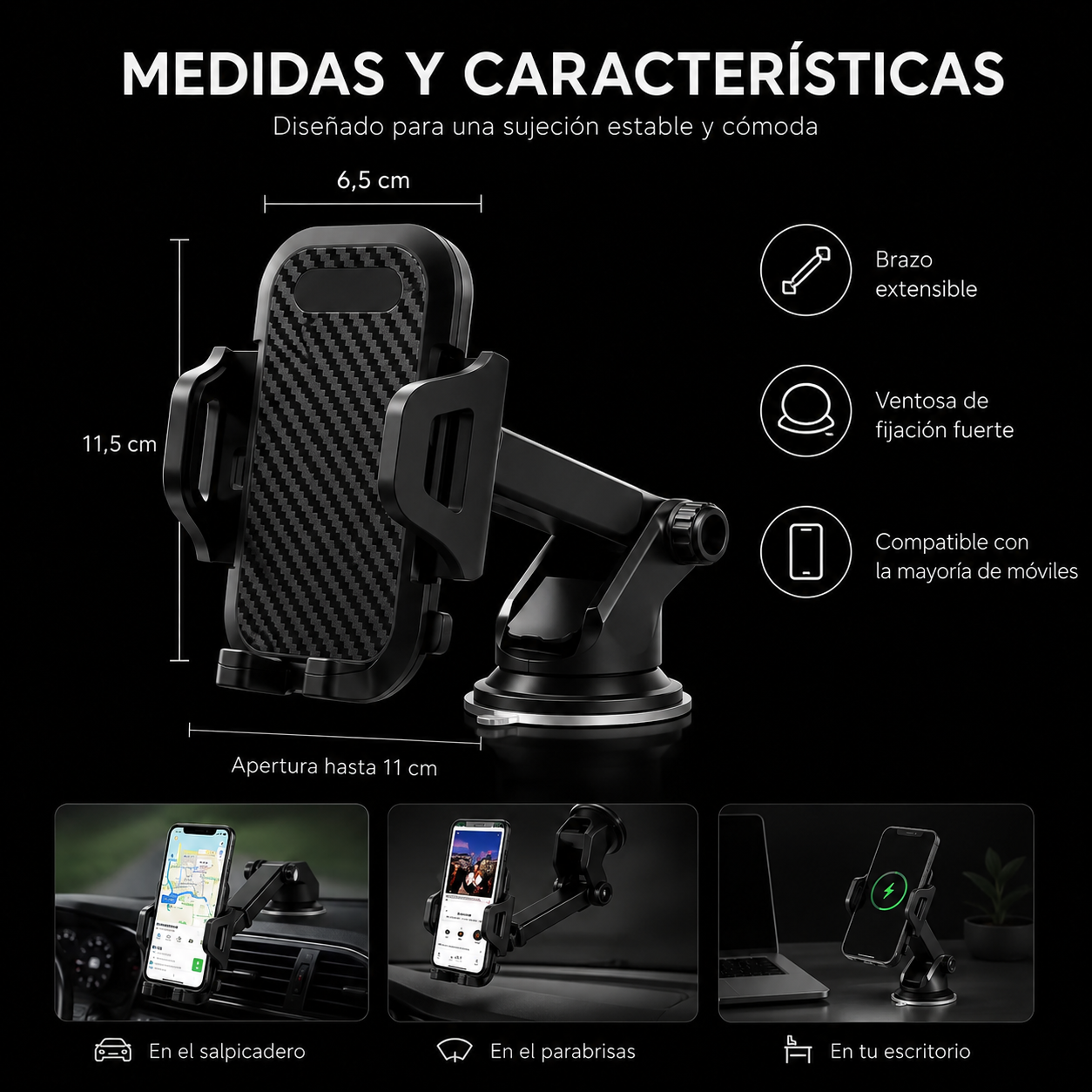 Soporte para teléfono con ventosa para coche